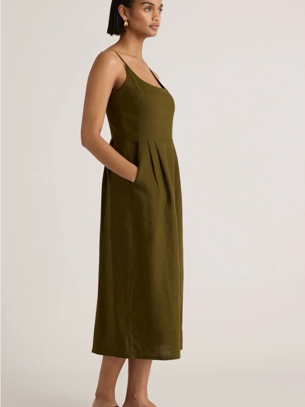 QUINCE 100% European linen Olive Green Midi Dress - Picture 3 of 5